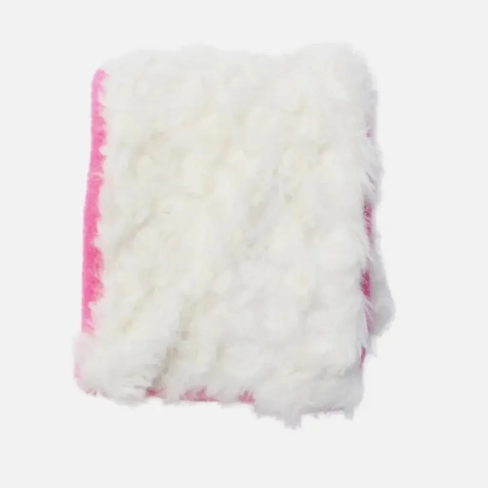 HEURUEH Faux Fur Hybrid Pull Through Scarf Pink Cream Fleece Luxe Winter OS